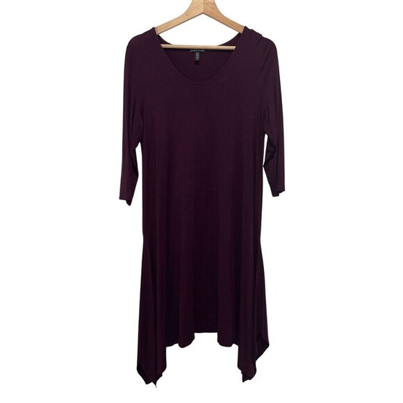 Eileen Fisher Womens Burgundy Asymmetrical Midi dress 3/4 Sleeves  Size Large L - Picture 1 of 8